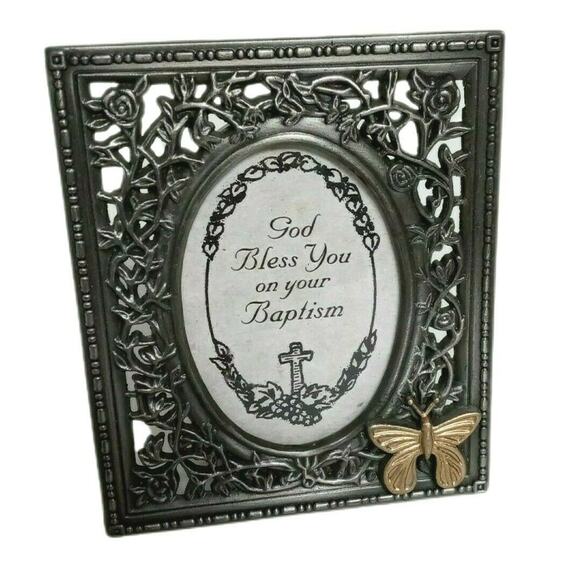 Baptism Pewter Frame Butterfly 3.5" Unisex Keepsake VTG 🦋 - Picture 3 of 10